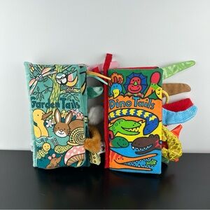 2 x Jellycat Dino and Garden Tails Baby Sensory Soft Books Crinkly Pages Texture